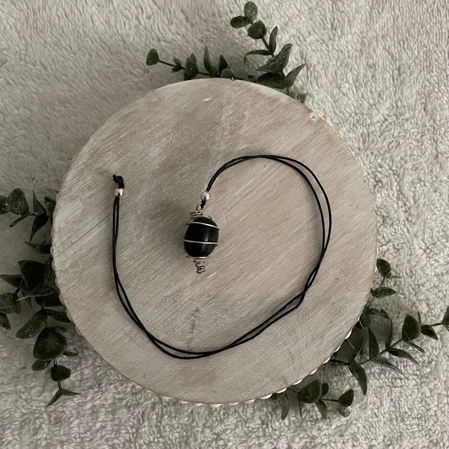 Silver and Black Onix Gemstone Necklace