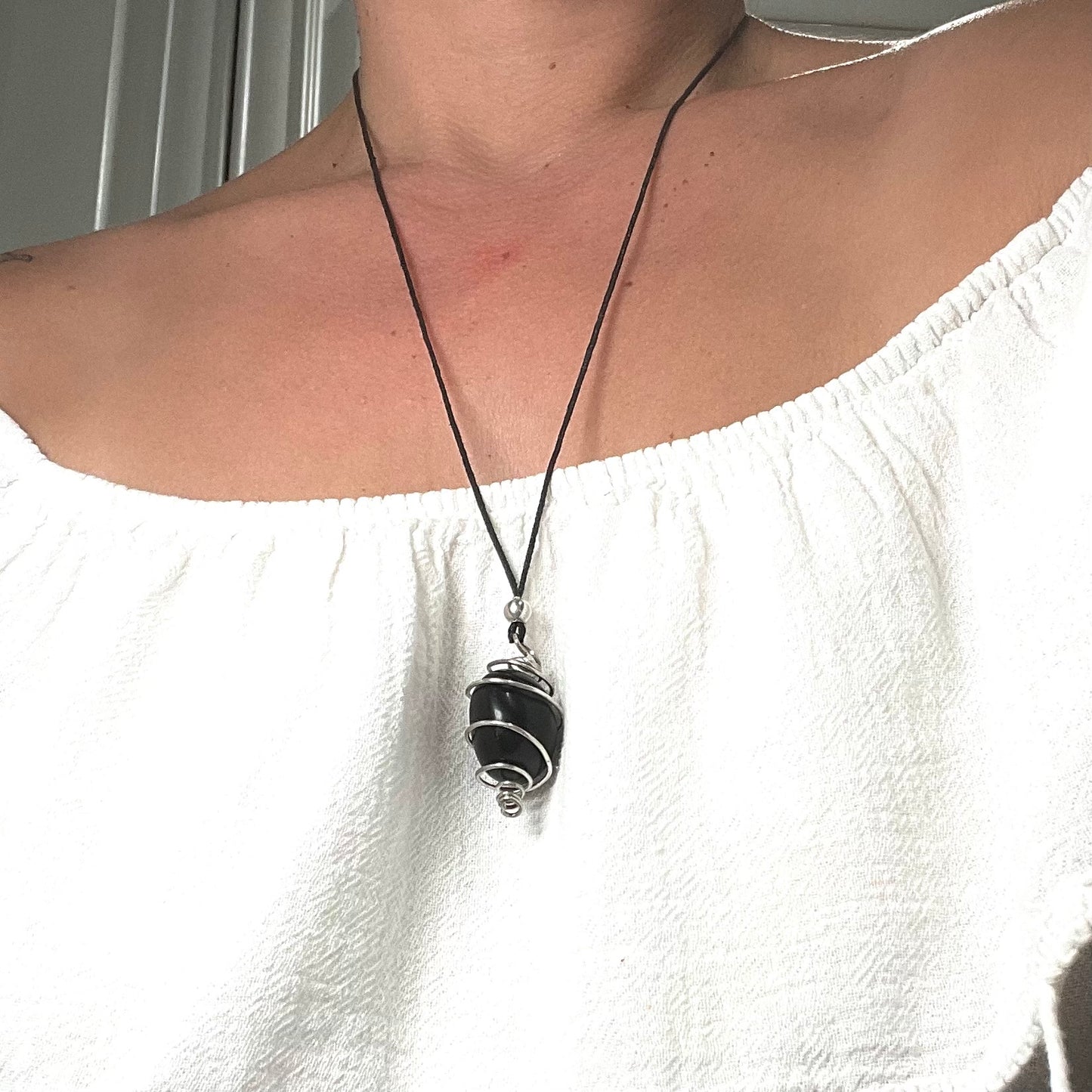 Silver and Black Onix Gemstone Necklace
