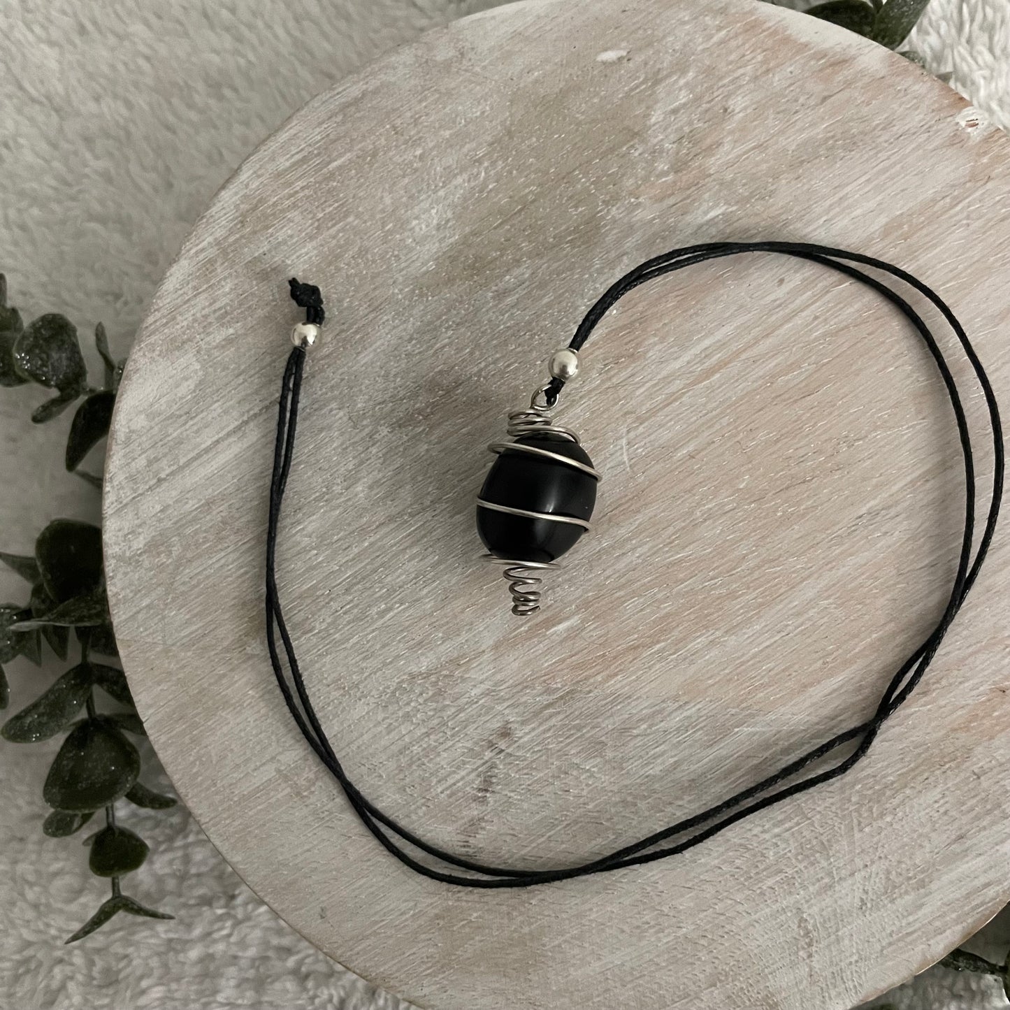 Silver and Black Onix Gemstone Necklace