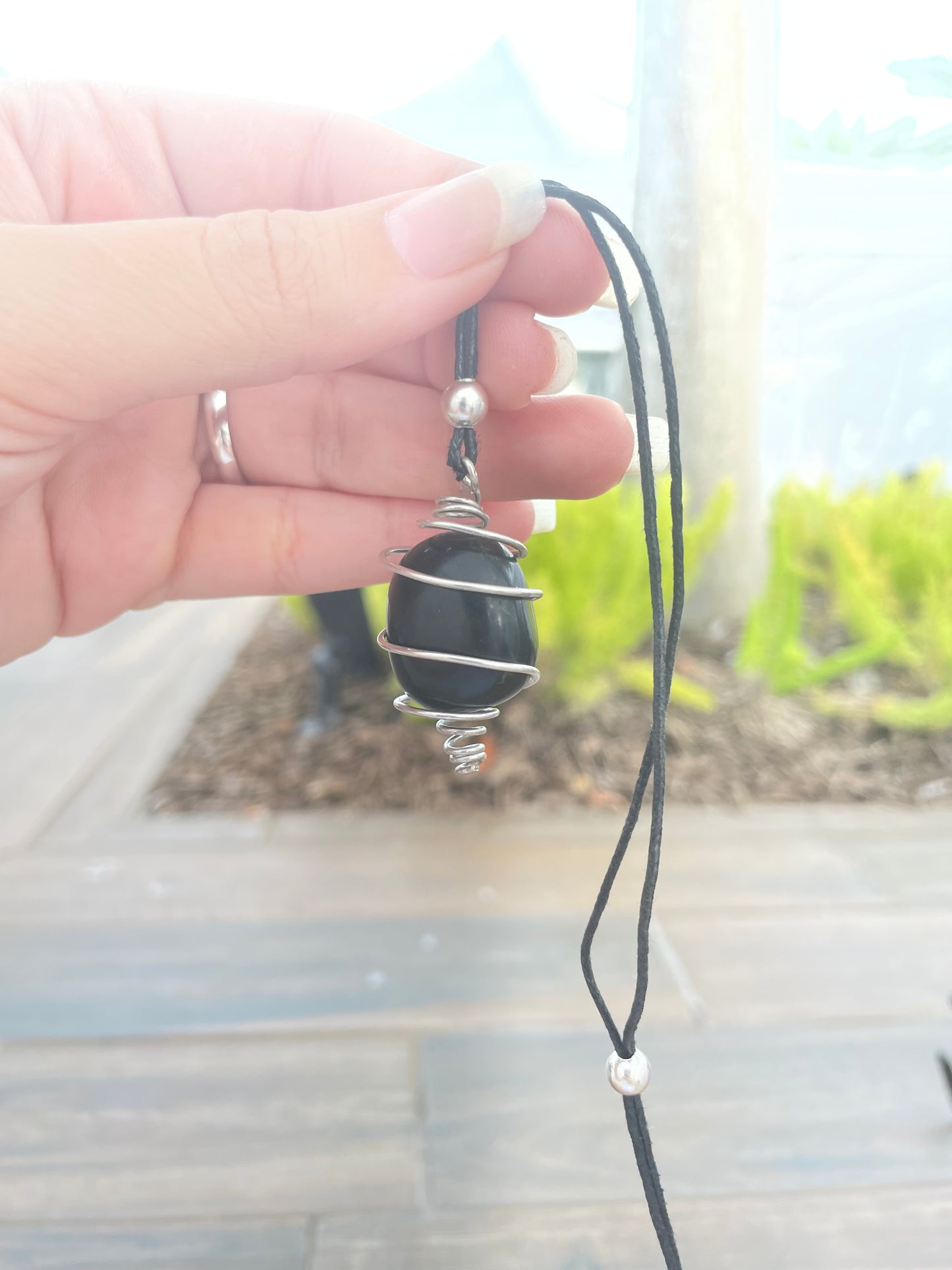 Silver and Black Onix Gemstone Necklace