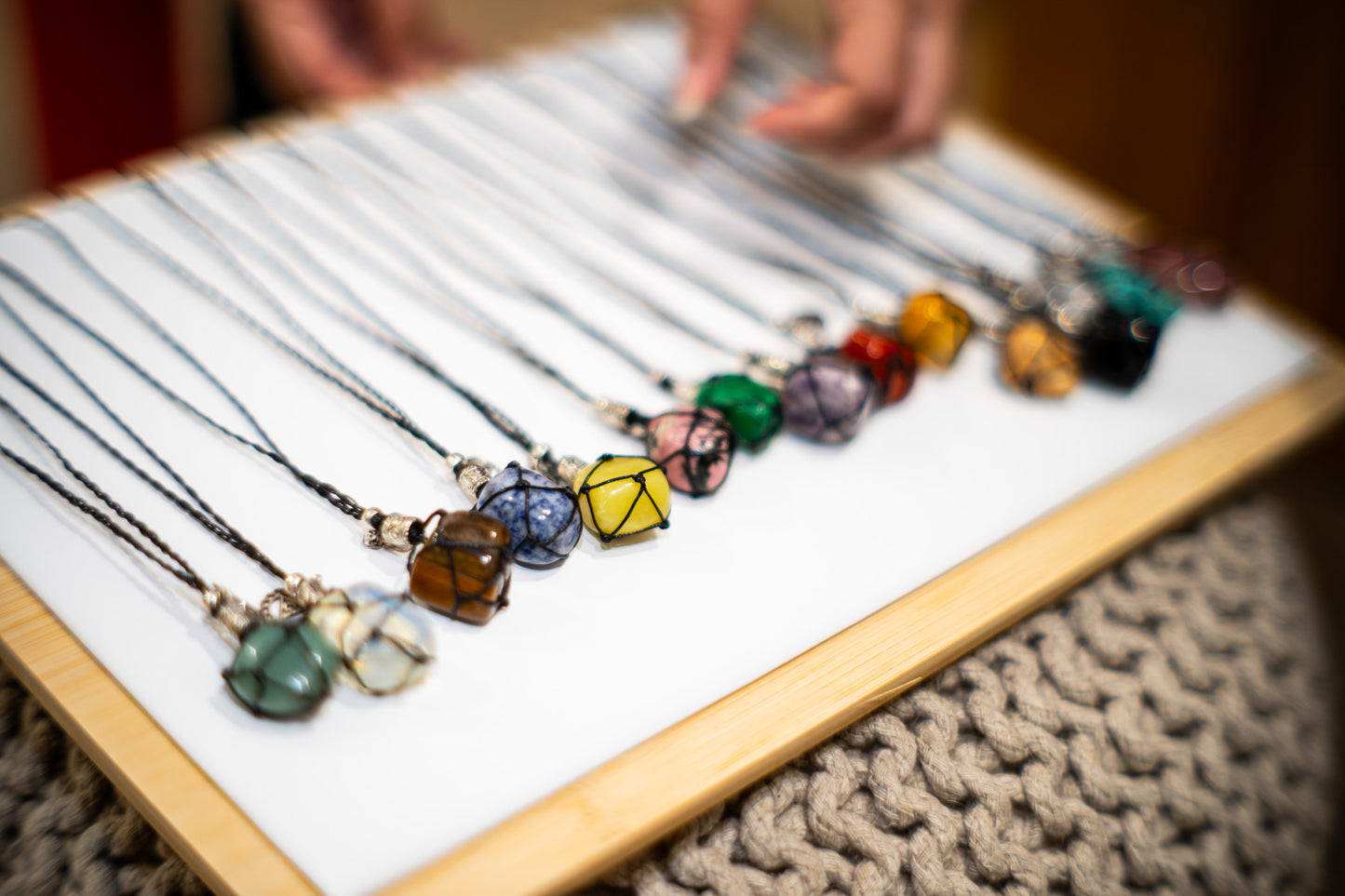 Adjustable black necklace with Tiger Eye Stone