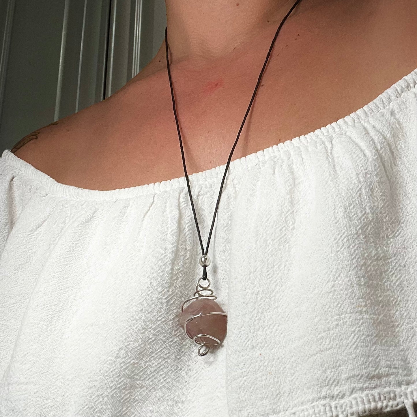 Silver and Rose Quartz Necklace