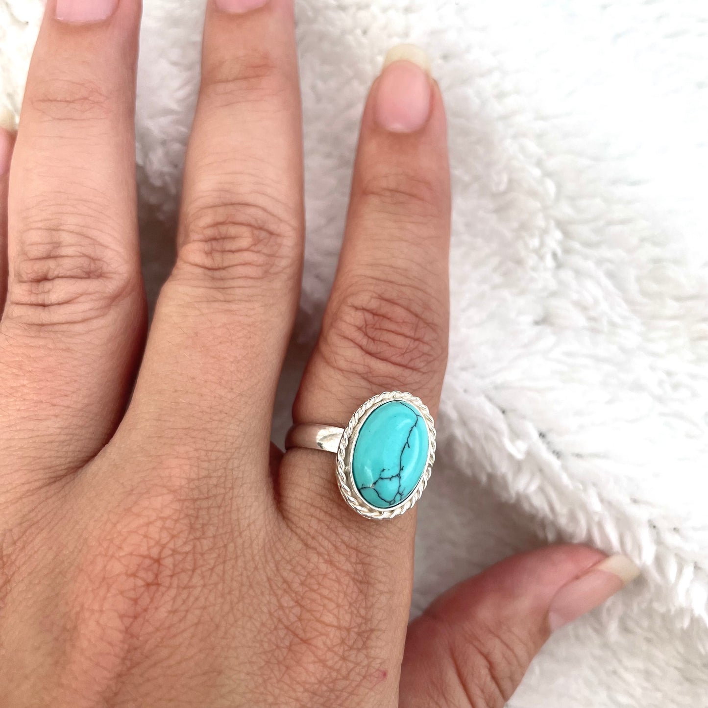 Silver Ring with Turquoise Natural Stone Ring